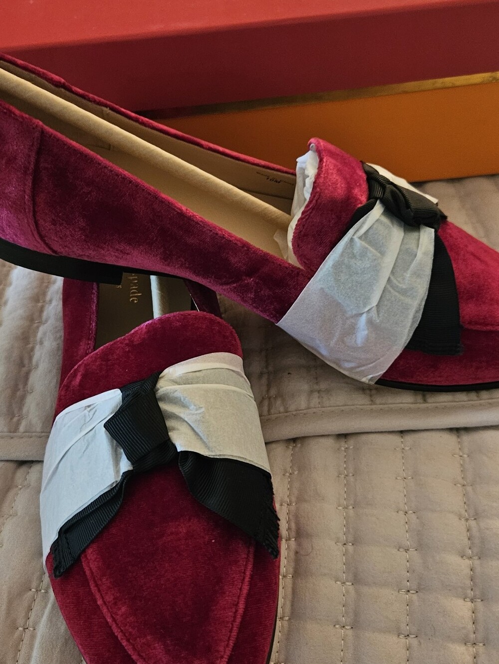 kate spade Velvet Pointed-Toe Loafer in Berry with Bow Accent - Picture 3 of 4